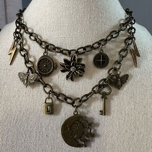 Celestial Secrets Vintage Style Charm Necklace with Bronze Accents